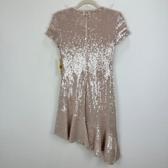 Eliza J Sequin Dress Asymmetric Ruffle Hem Blush Pastel Pink Party US 2 NWT - Picture 7 of 12